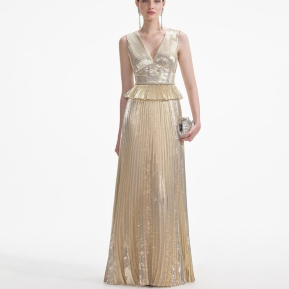 Self-Portrait Dresses & Skirts - Self-Portrait Gold Metallic V-Neck Maxi Dress